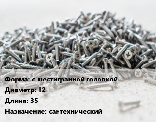 Шуруп с шестигранной головкой 12х35 сантехнический, упаковка 25 шт цена от 140.4 Р / кг, где купить, условия доставки в Минске и Минской области